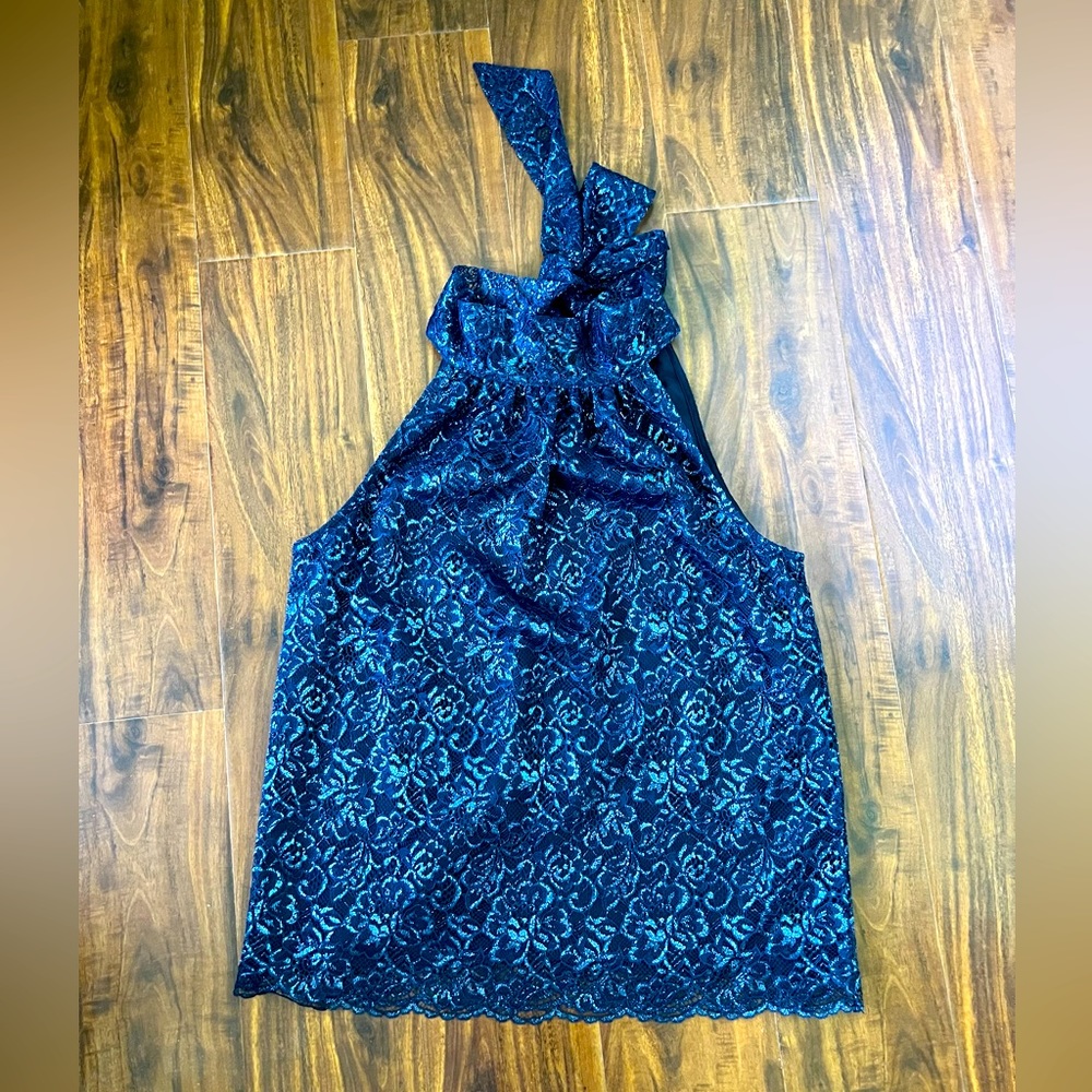 J.Crew tie-neck sleeveless top in metallic lace in navy